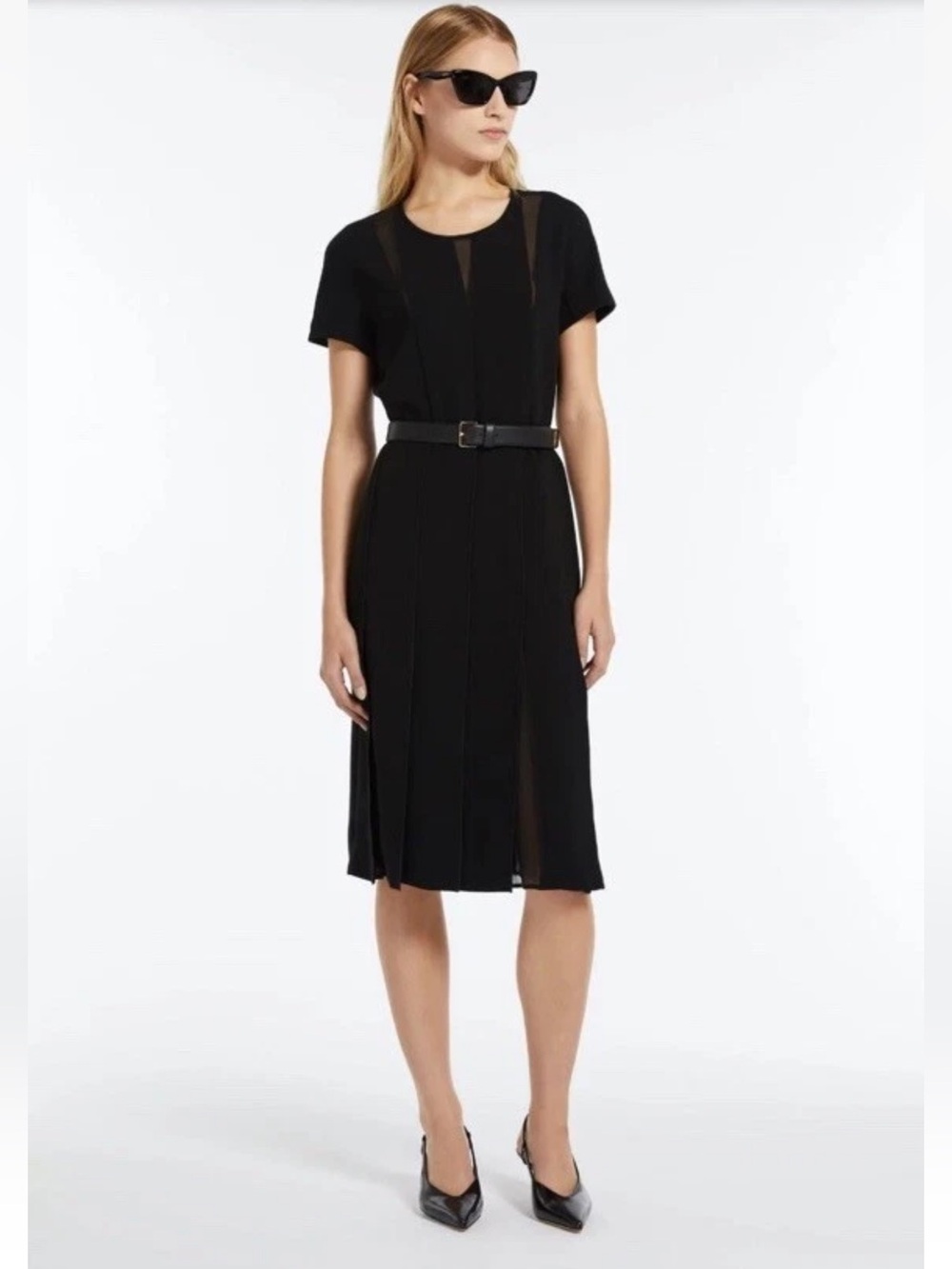 Max Mara Papaia Stripe Insert Cady Dress in Black Size US 12 New